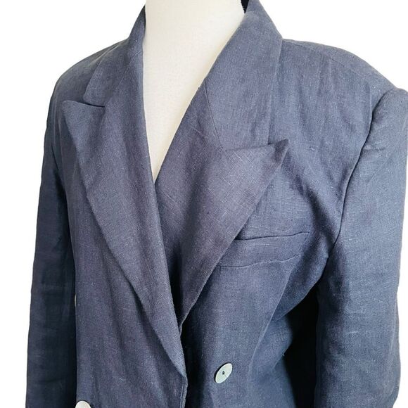 Vintage Dark Navy Oversized Linen Blazer size 12 - Picture 5 of 8